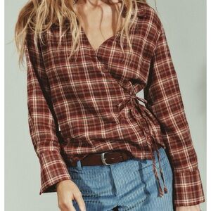 NWT ZARA PLAID WRAP SHIRT